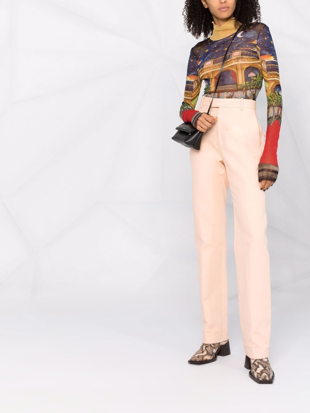 image of Casablanca Multicolour Betting Night Print Mesh Long Sleeve Top, Women's (Size 2XS)