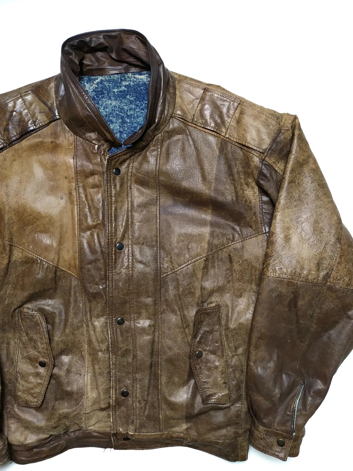 Vintage Vintage Reversible Brown Leather Denim Jacket Size US M / EU 48-50 / 2 - 12 Thumbnail