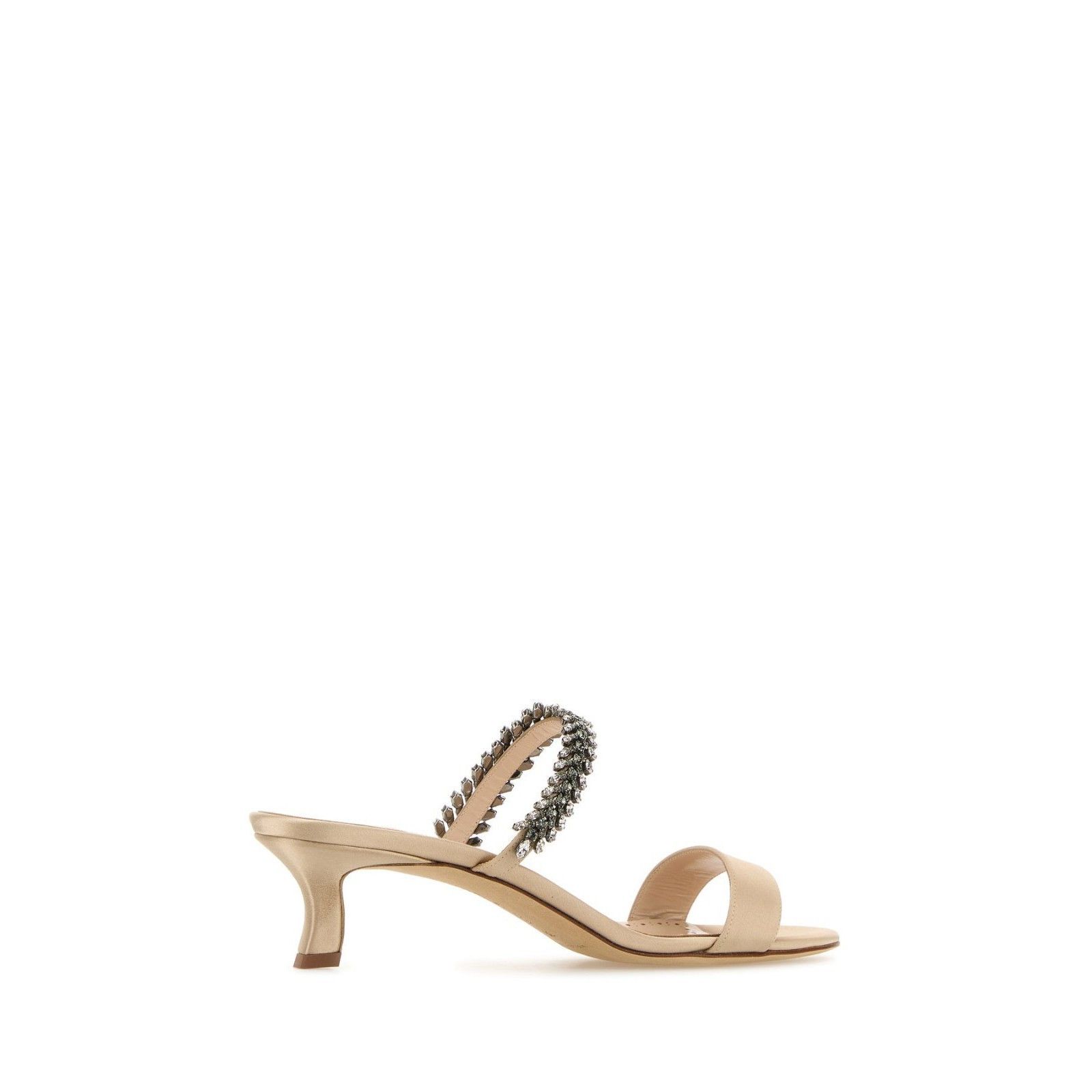 MANOLO BLAHNIK Kifasan Rhinestone Jewel Nude Beige Satin 50m