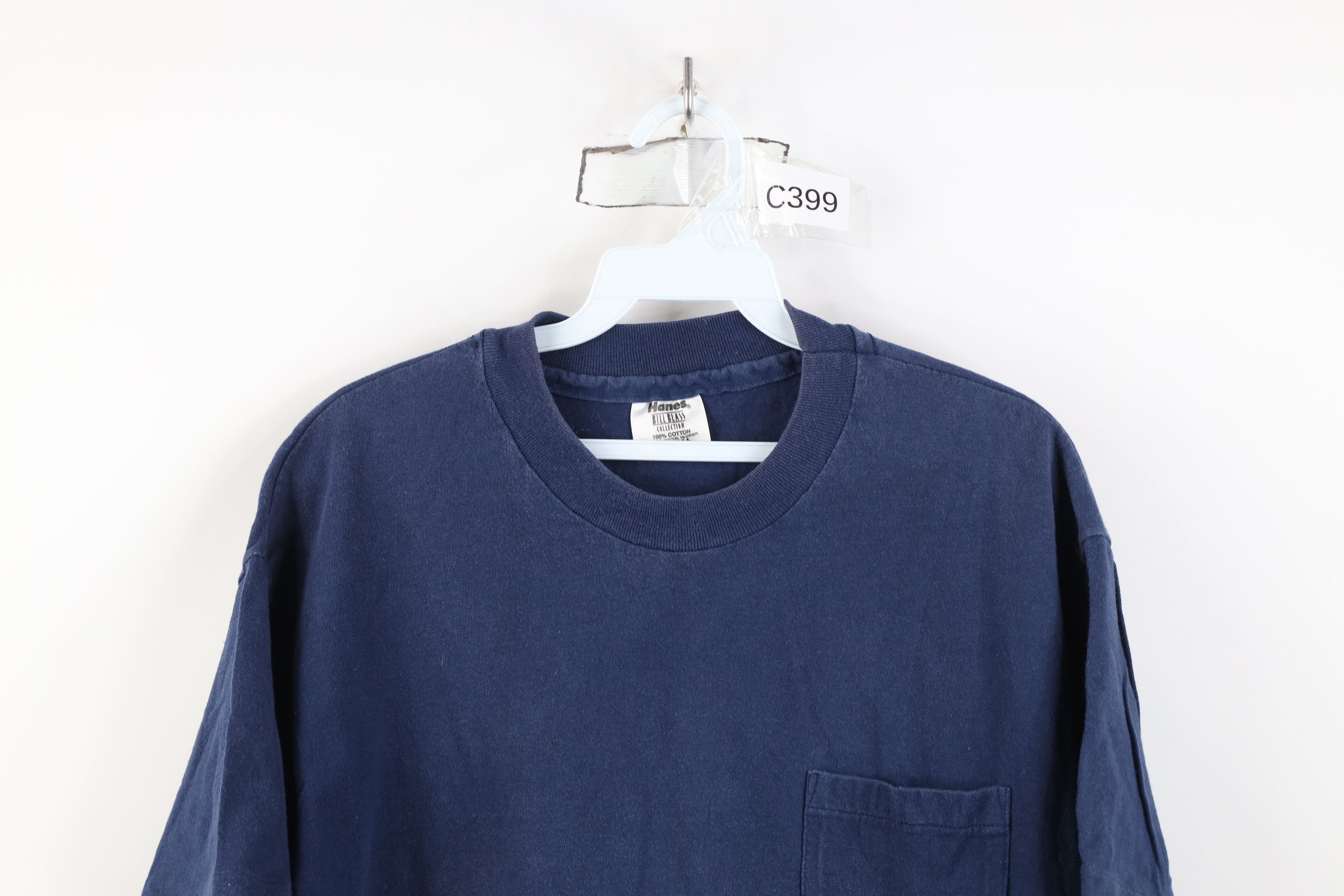 Hanes Vintage 90s Hanes Heavyweight Cotton T-Shirt Navy Blue USA Size US L / EU 52-54 / 3 - 2 Thumbnail