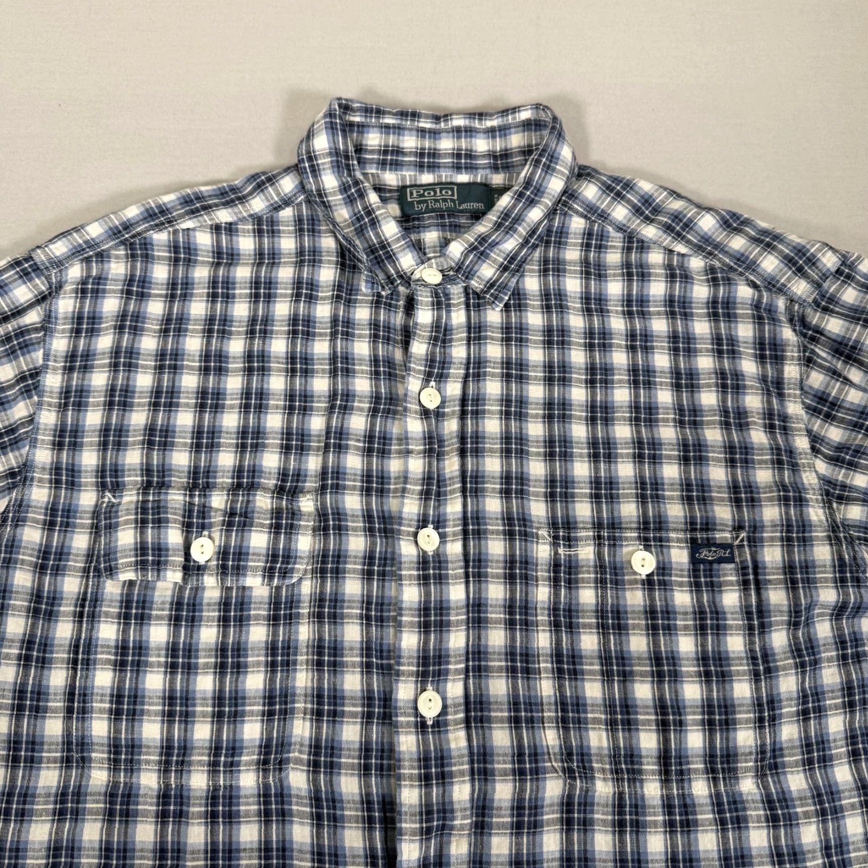 Polo Ralph Lauren VINTAGE Polo Ralph Lauren Shirt Mens XL Blue Plaid Linen Long Sleeve Button Down Preppy Size US XL / EU 56 / 4 - 3 Thumbnail
