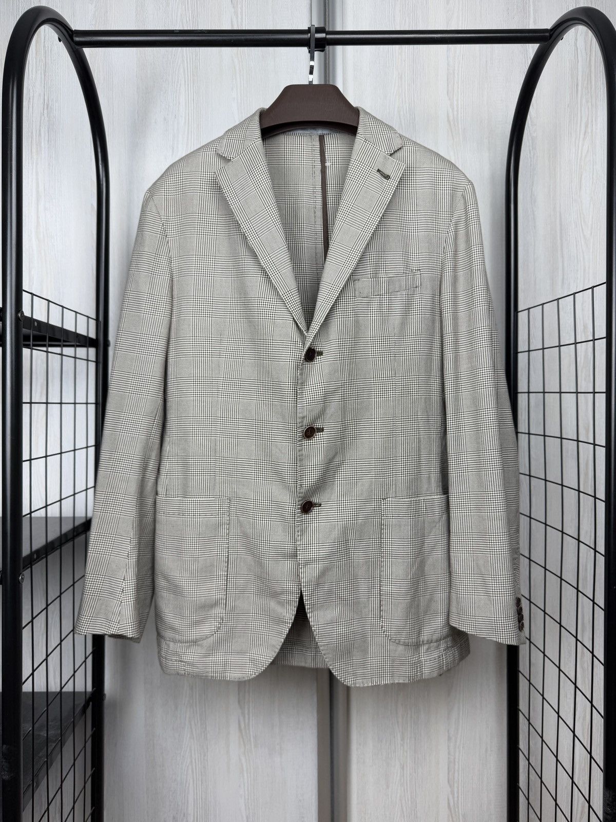 Cantarelli Cantarelli Washed grey checkered cotton houndstooth blazer Size 44R - 1 Thumbnail