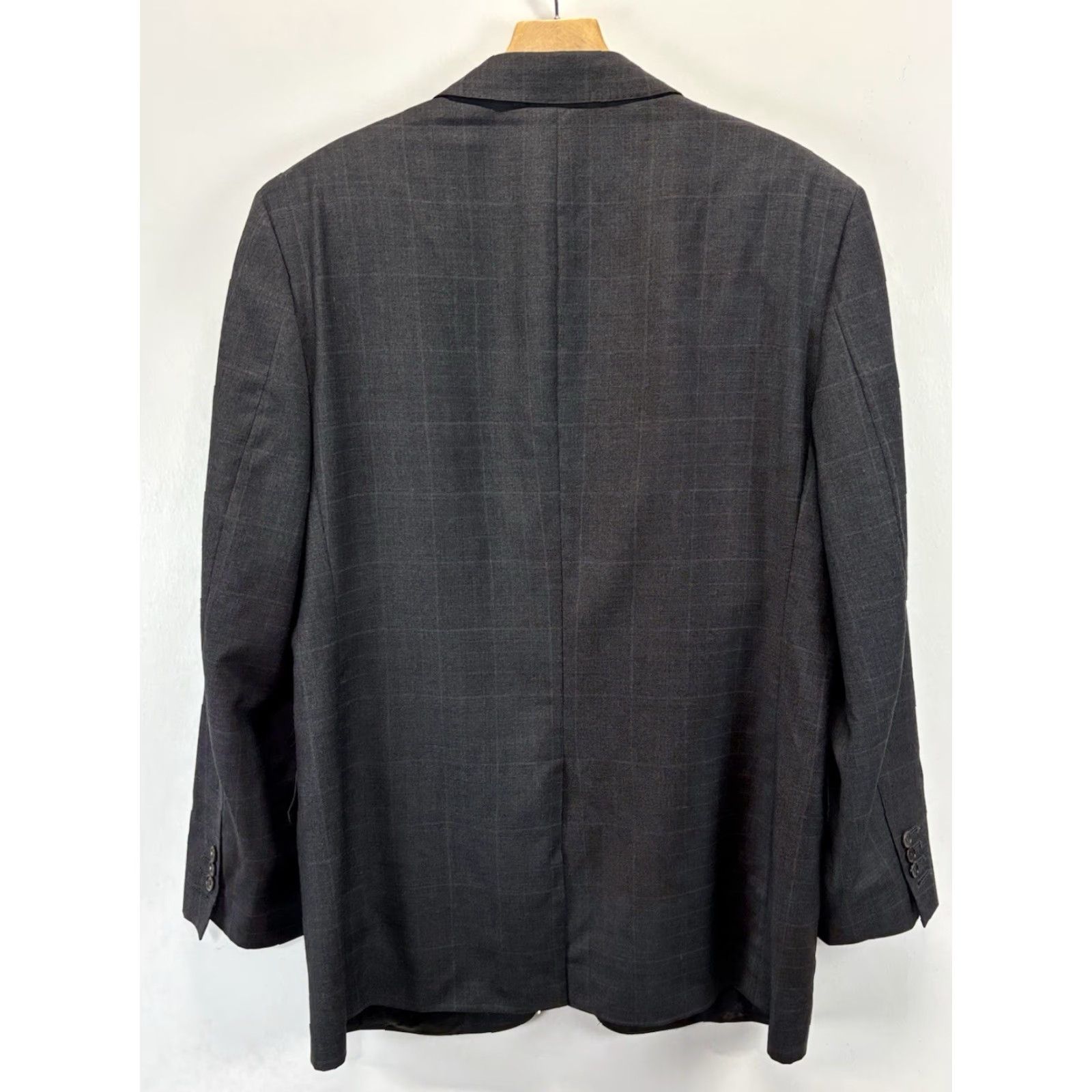 Jos. A. Bank VINTAGE Jos A Bank Windowpane Blazer Sport Coat Men’s 44L Grey 100% Wool, Two-Button, Long Chest 44, Regular, Blazer Mensiteerd Size 44R - 3 Thumbnail