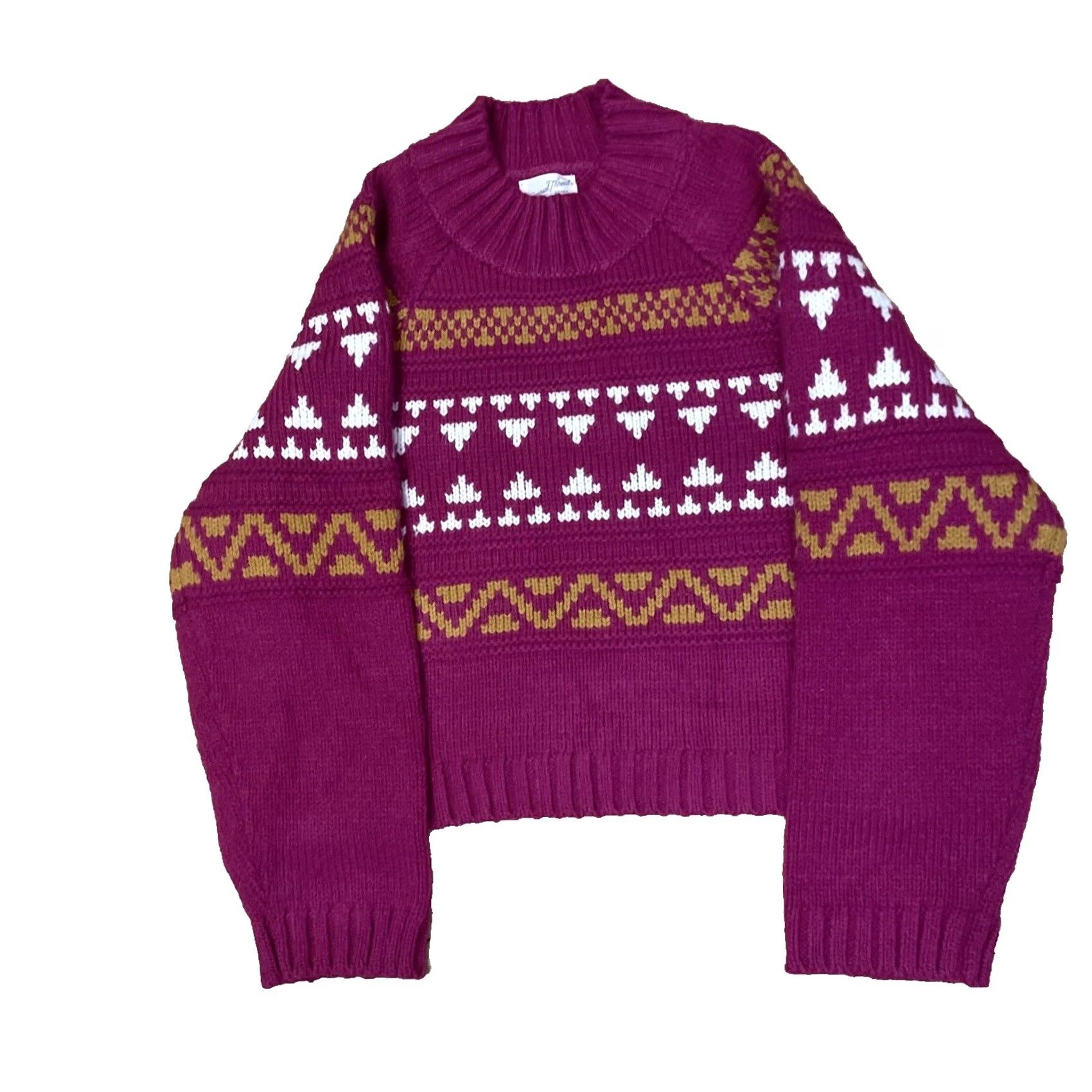 Vintage VINTAGE Universal Threads Crop Sweater Women L Fair Isle Magenta Orange Mock Neck Knit L Size L / US 10 / IT 46 - 3 Thumbnail