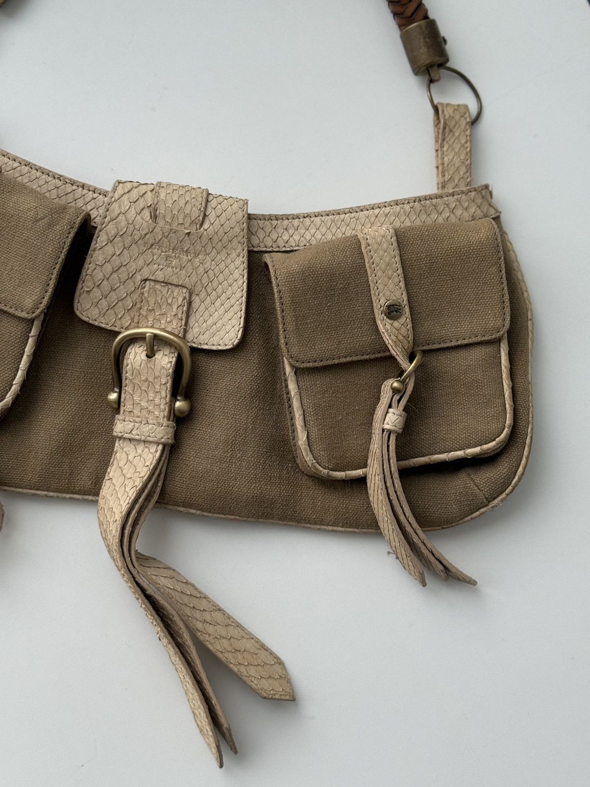 Burberry Prorsum Burberry Prorsum Python-Style Leather Canvas Shoulder Bag Size ONE SIZE - 4 Thumbnail