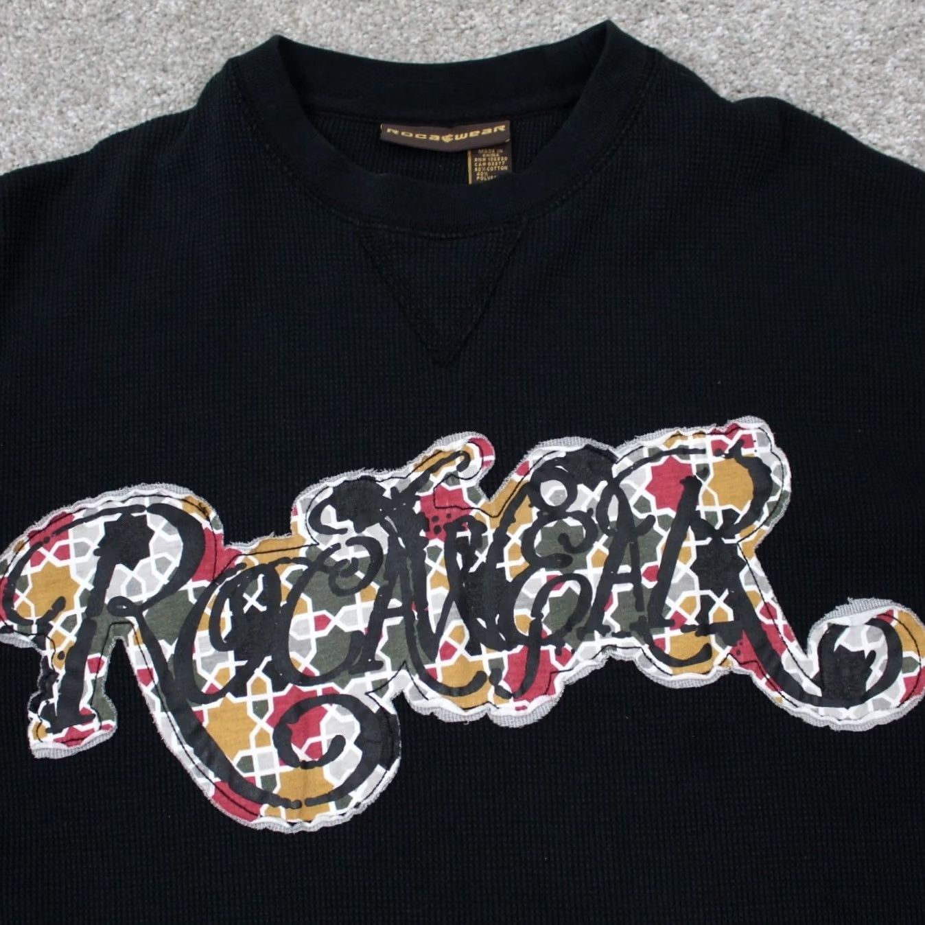 Rocawear Rocawear Shirt Mens 2XL XXL Black Waffle Knit Cotton/Poly Long Sleeve Pullover Shirt Size US XXL / EU 58 / 5 - 7 Thumbnail