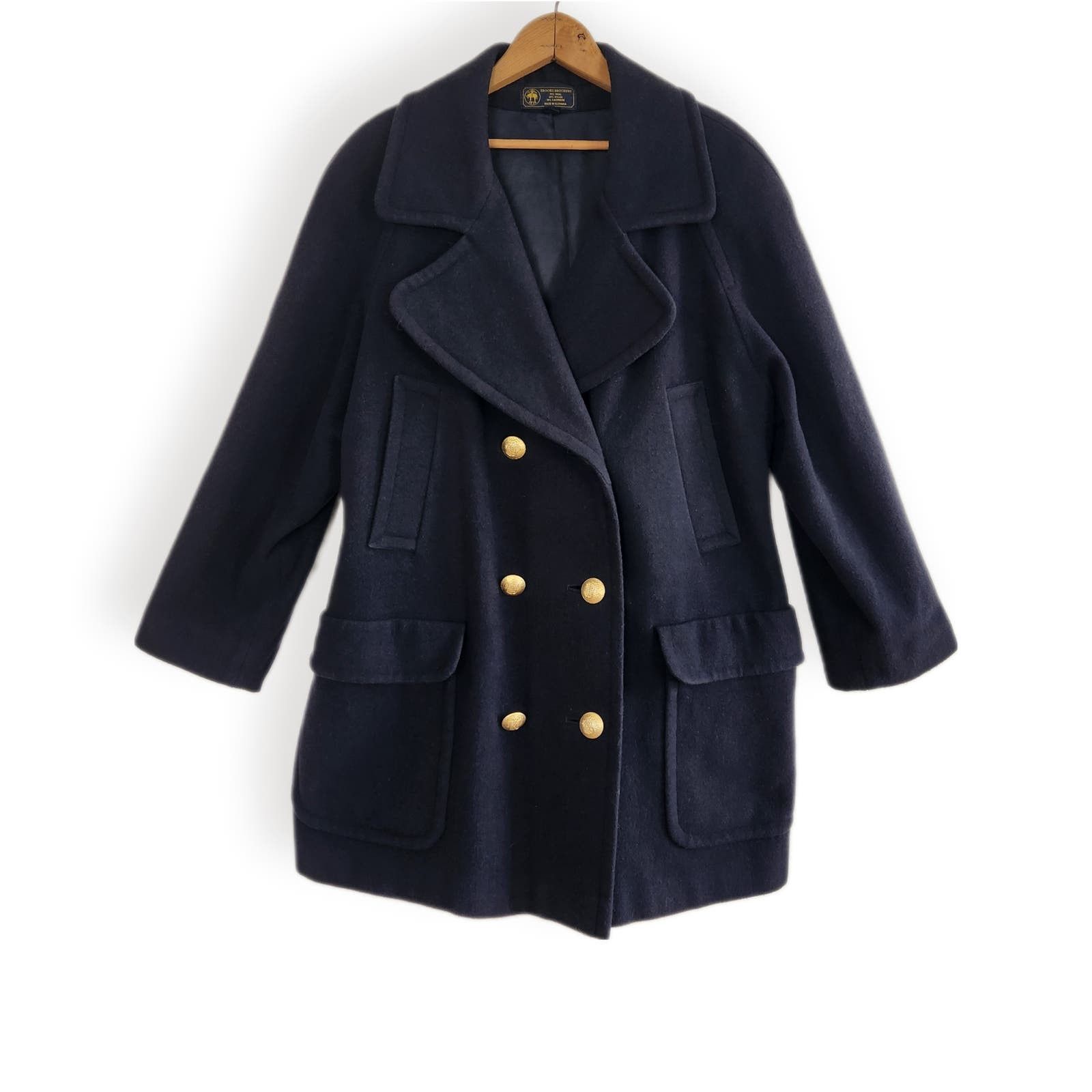 image of Vintage Brooks Brothers Cashmere Wool Pea Coat 10 (Xl) in Blue, Women's