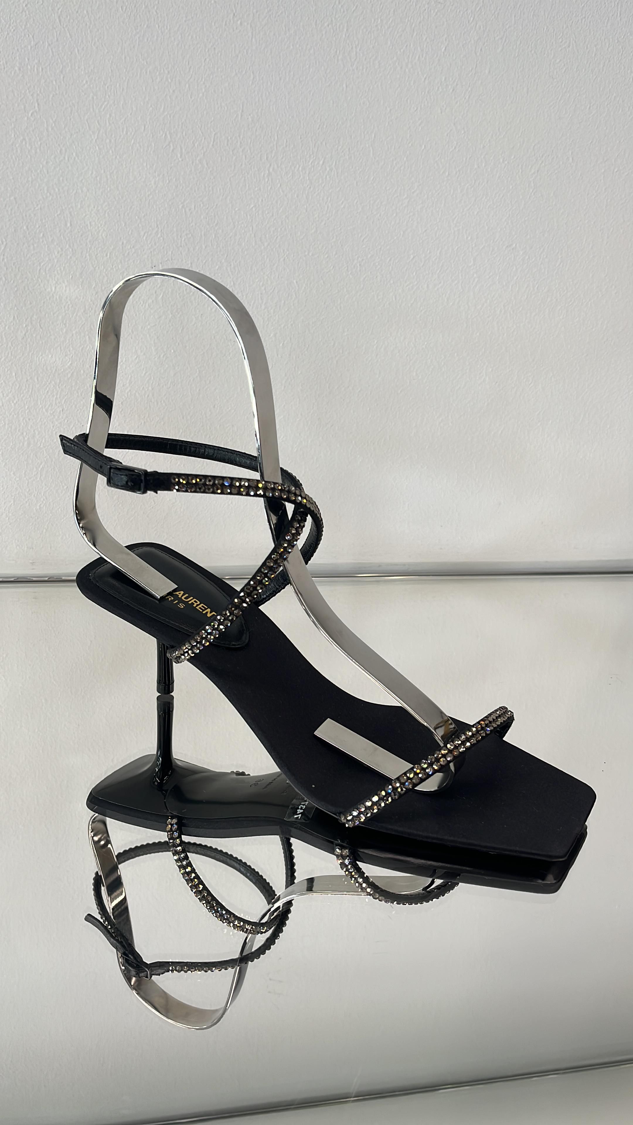 Saint Laurent Paris o1s1wg111025 Rhinestone Embellished Sandals in Black Size US 6.5 / IT 36.5 - 1 Preview