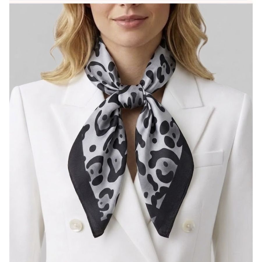 Other Luxury Elegant Grey Leopard Print Silky Satin Square Scarf F Size ONE SIZE - 1 Thumbnail