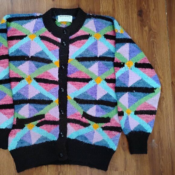 Other Vintage Alpaca Wool Abstract Geometric Cardigan Sweater Size L / US 10 / IT 46 - 3 Thumbnail