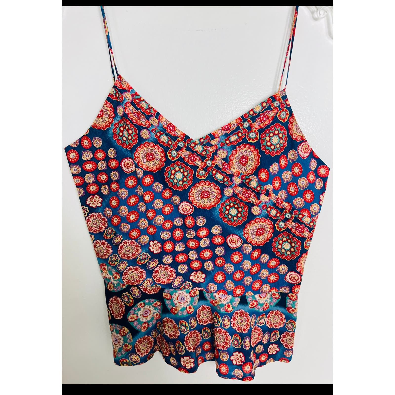 Marc Jacobs red blue flower print camisole top w sash 4 S