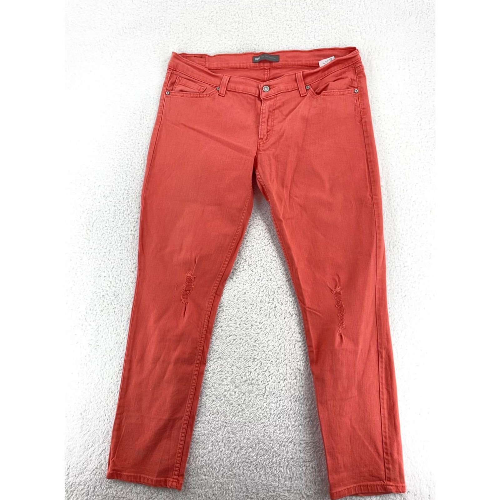 Levi's Levi's 524 Jeans Womens 33 Red Distressed Slim Fit Stretch Denim Skinny Pockets 33 in Inseam 32 in XS? Size 24" / US 00 / IT 34 - 3 Thumbnail