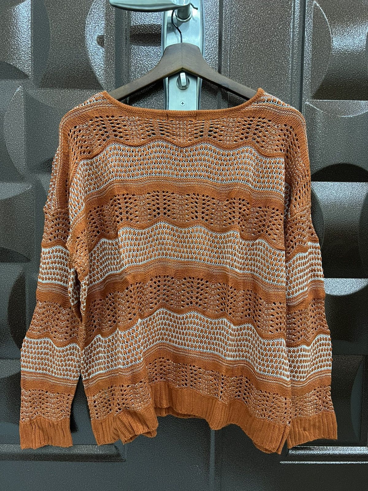 Japanese Brand ROMAREED Orange Crochet Transparent Breathable Knit Sweater Size L / US 10 / IT 46 - 8 Thumbnail