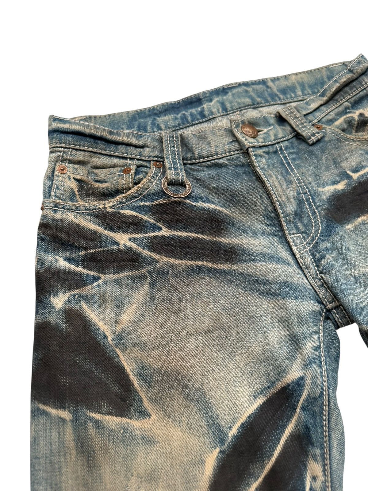 BUFFALO BOBS Flared Wrinkle Oil Distressed Blue Grunge Denim Size US 28 / EU 44 - 5 Thumbnail
