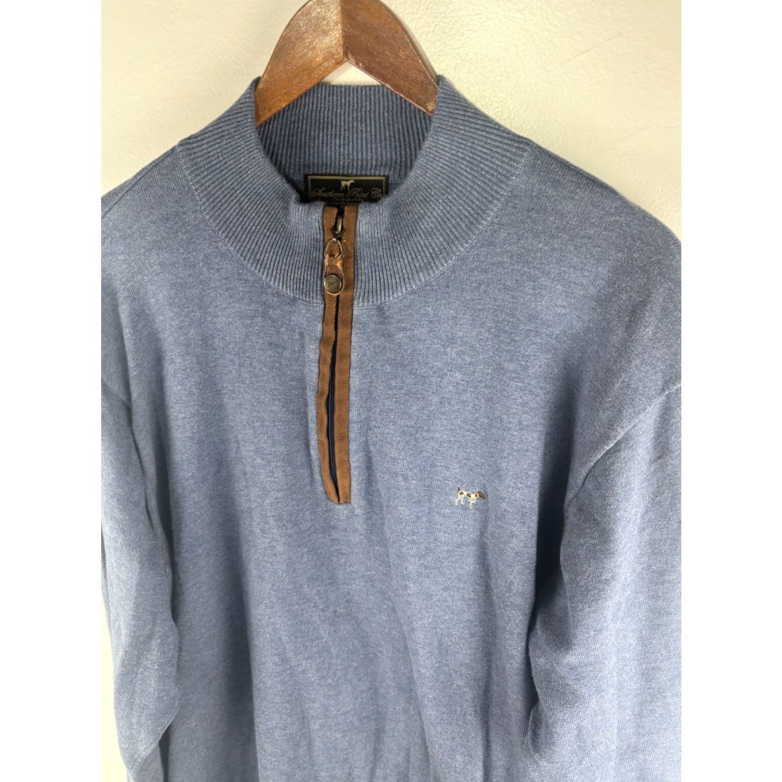 CO VINTAGE Southern Point Co Blue Pullover Sweater Men XL 100% Cotton Zip Mock Neck Casual Travel Winter Size US XL / EU 56 / 4 - 2 Thumbnail