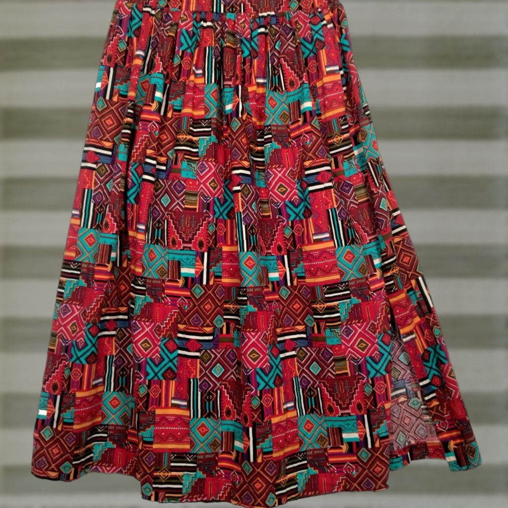Native McCalls Skirt S Long Maxi Southwestern Native Patchwork Geometric Multicolor Cotton Woven Pocket Slits Casual Womens Size 28" / US 6 / IT 42 - 1 Thumbnail