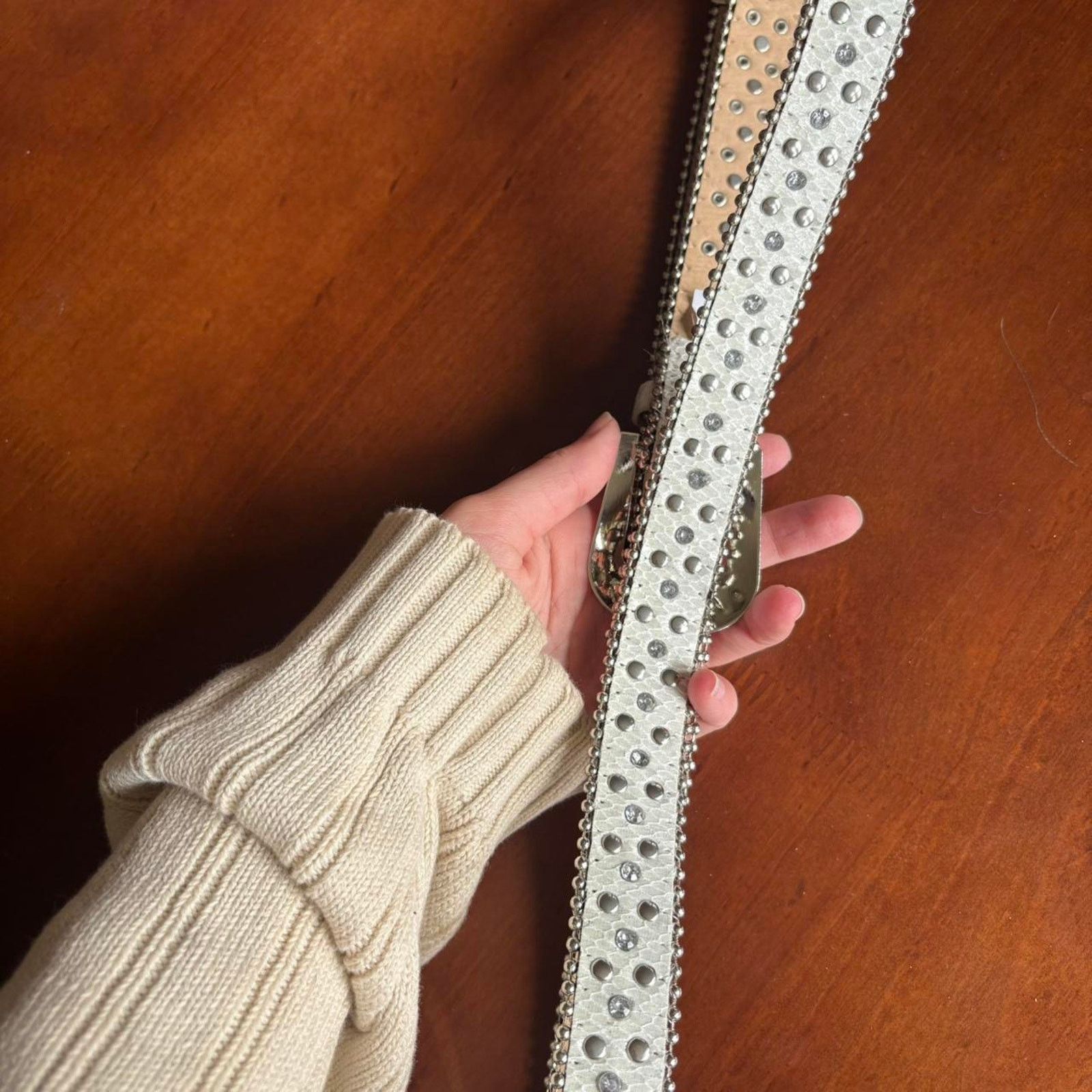 Other Vintage White Snakeskin Rhinestone Western Belt Small Medium Size ONE SIZE - 5 Thumbnail