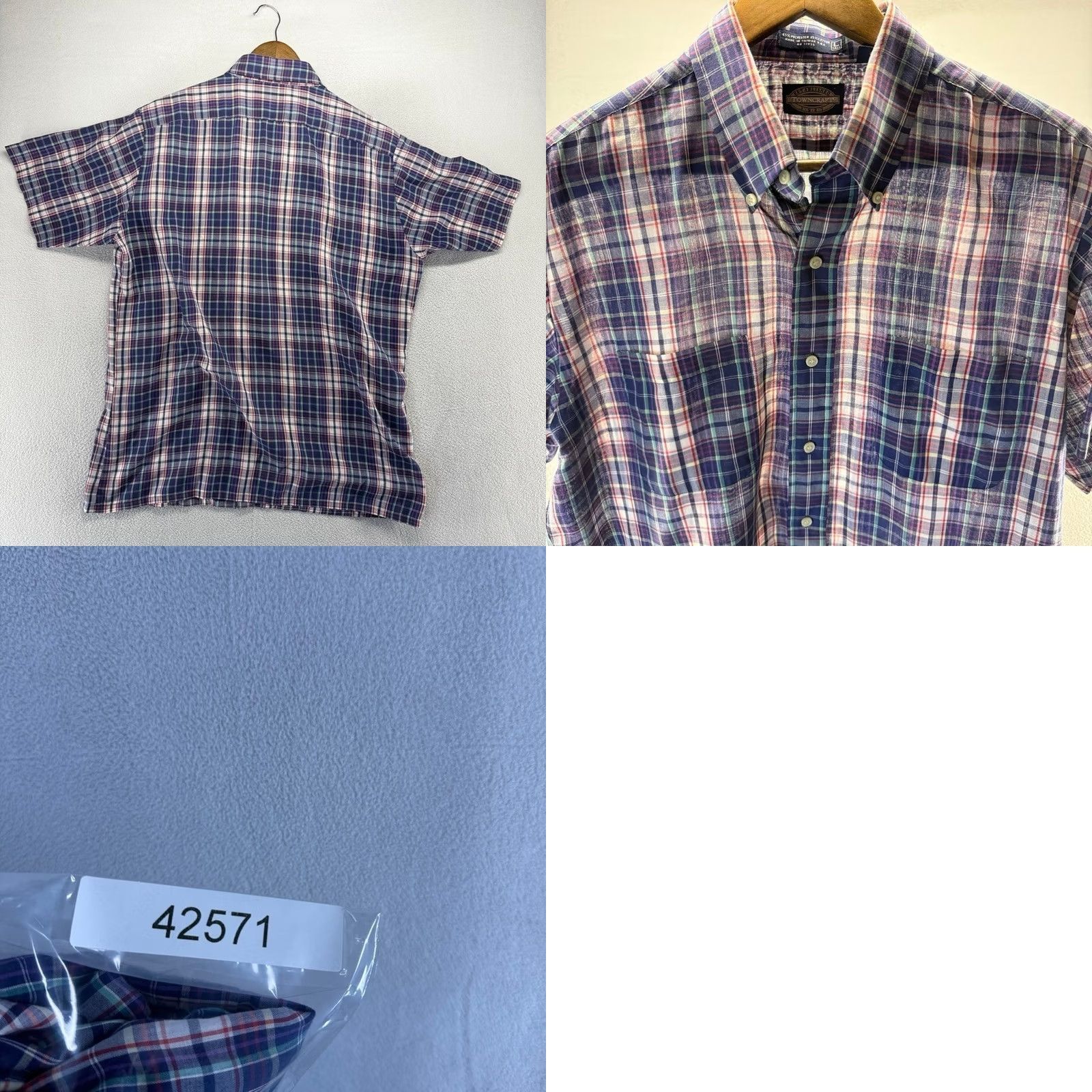 Towncraft VINTAGE Towncraft Shirt Mens Large Tall Blue Plaid Check Lightweight Oxford 80s Size US L / EU 52-54 / 3 - 8 Thumbnail