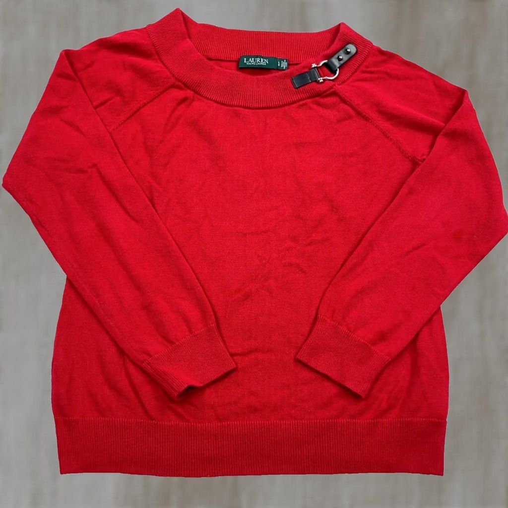 Ralph Lauren Lauren Ralph Lauren Sweater Women Medium Red Buckle 100% Cotton LRL Ladies Size M / US 6-8 / IT 42-44 - 1 Thumbnail