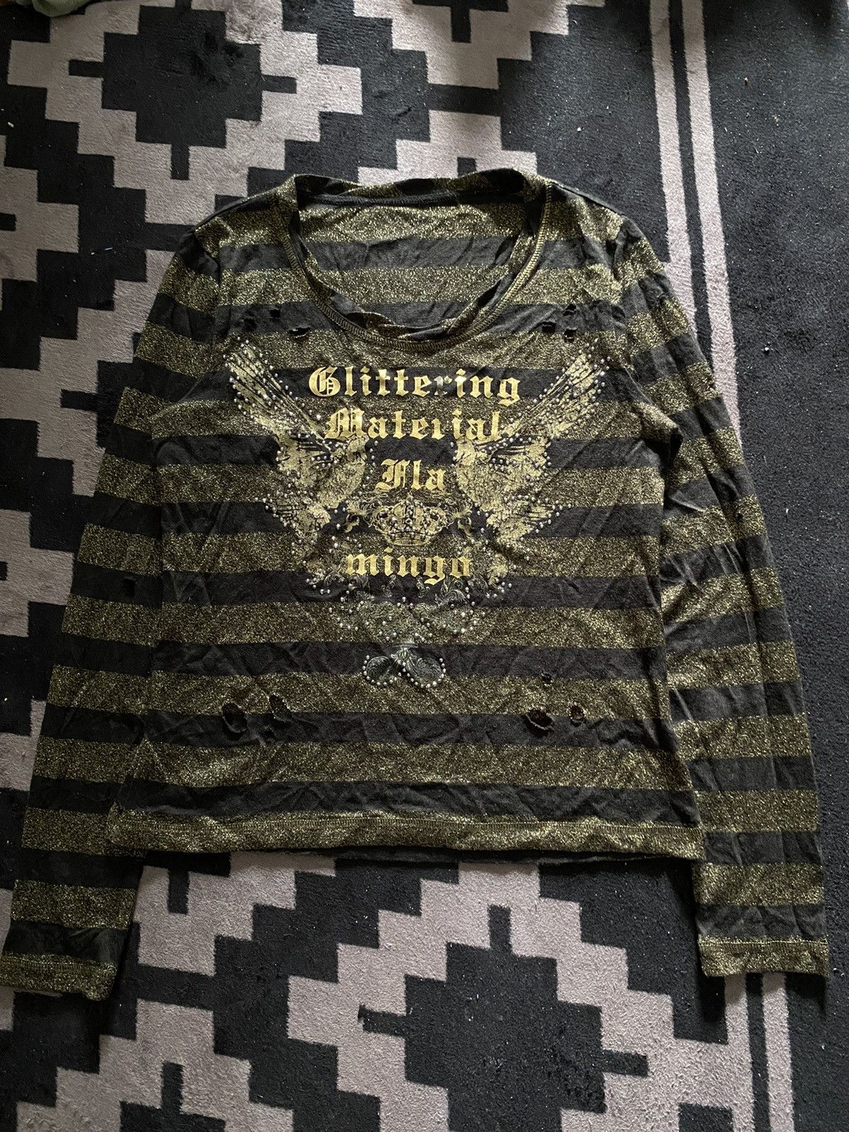 Hysteric Glamour Japanese flamingo distressed glitter gold striped hoodie Size US S / EU 44-46 / 1 - 1 Thumbnail