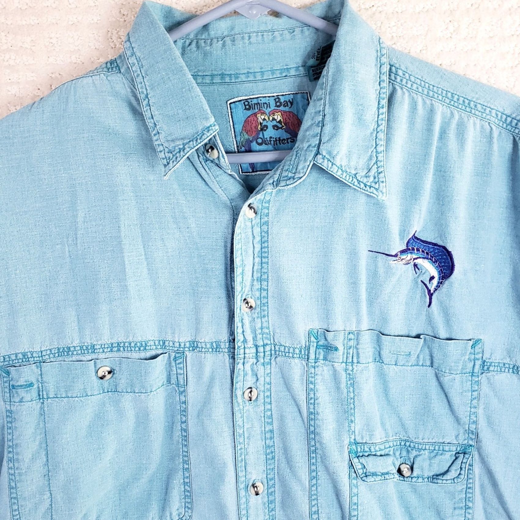 Vintage VINTAGE Bimini Bay Shirt Mens L Blue Sportfish SS Marlin Logo Fishing Button Up Size US L / EU 52-54 / 3 - 3 Thumbnail