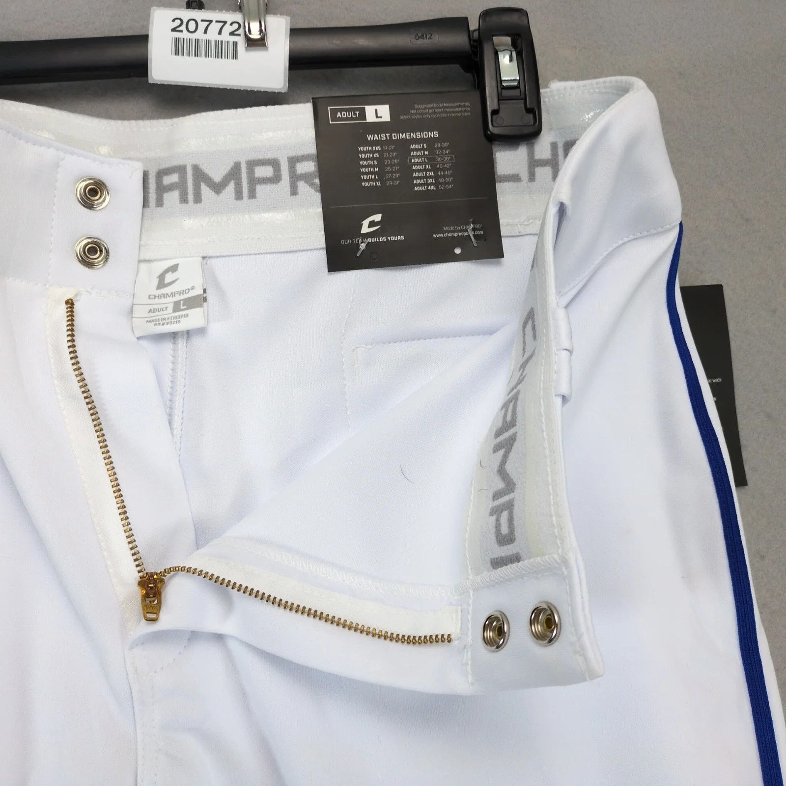 Other NWT Champro Classic BaseballPants Men's L White Blue Stripe Size US 36 / EU 52 - 7 Thumbnail