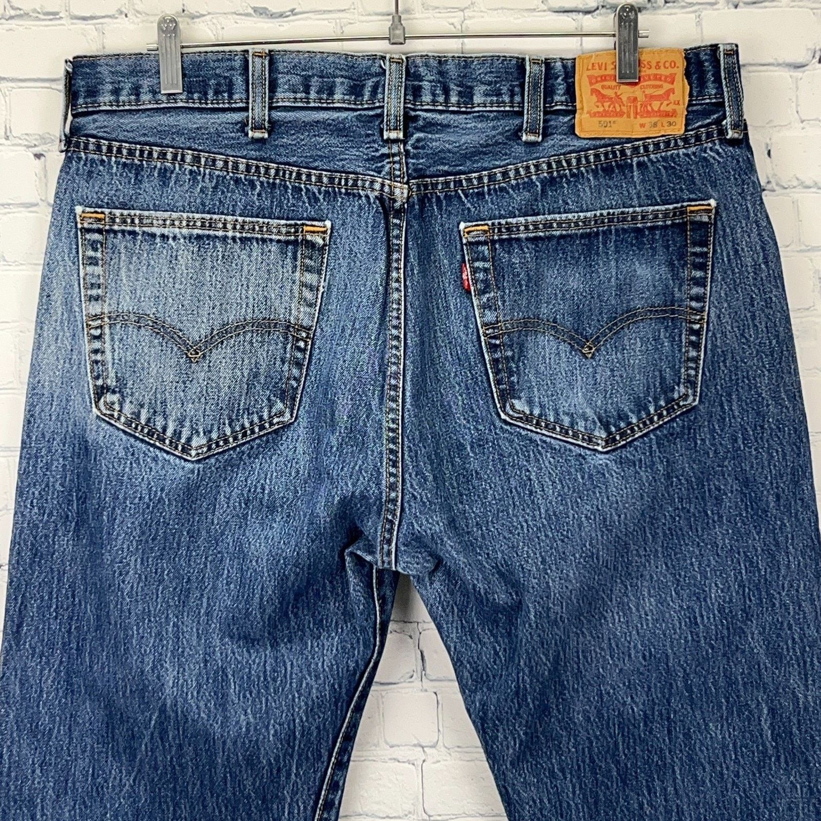 Levi's Levis 501 Button Fly Jeans Straight Fit 5 Pockets Blue 38x29 Size US 38 / EU 54 - 5 Thumbnail