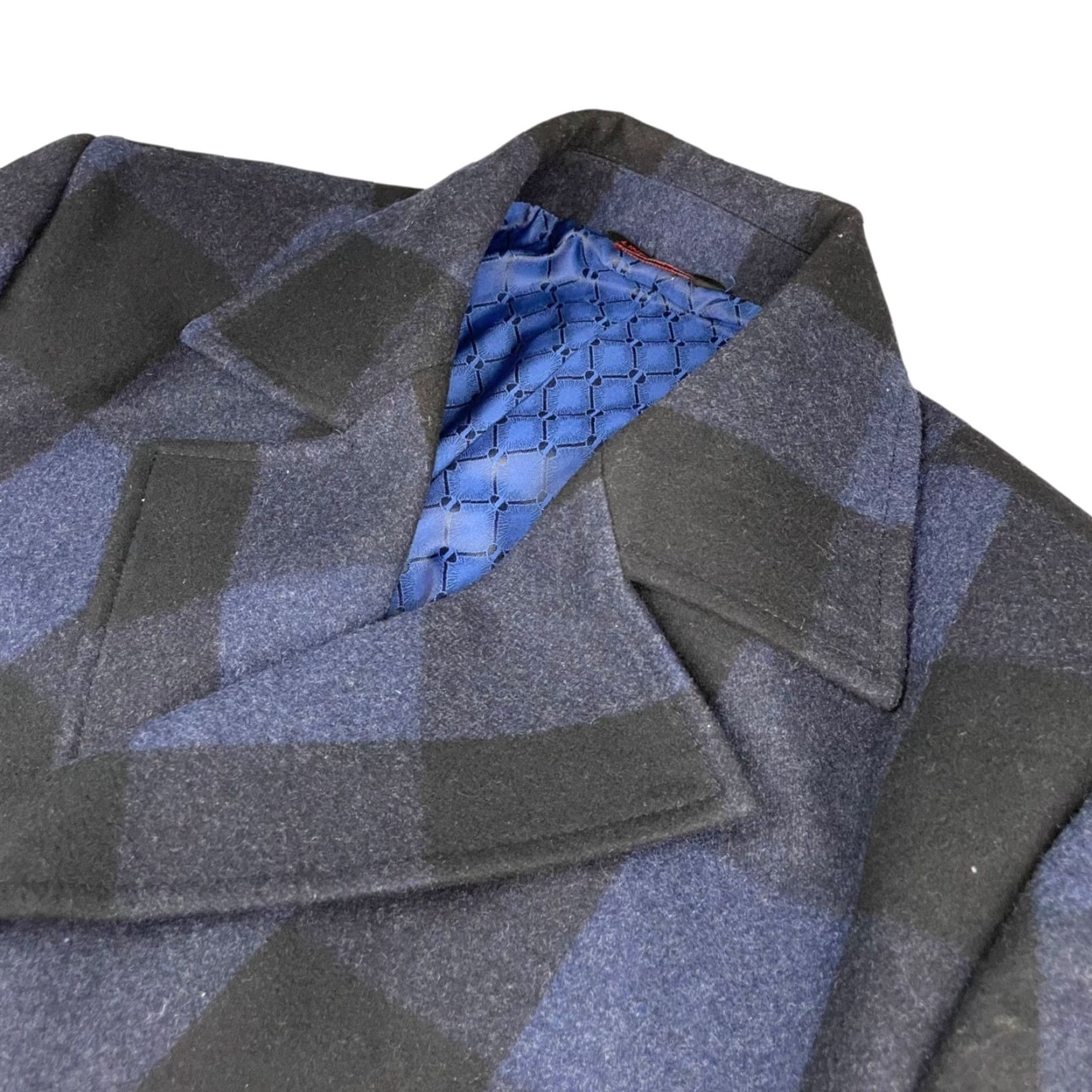 Doublet Linea Uomo Coat Mens Pea Coat Wool Flannel Double Breasted Plaid 46L Navy Blue Black 6-button Regular Mens Size US S / EU 44-46 / 1 - 2 Thumbnail
