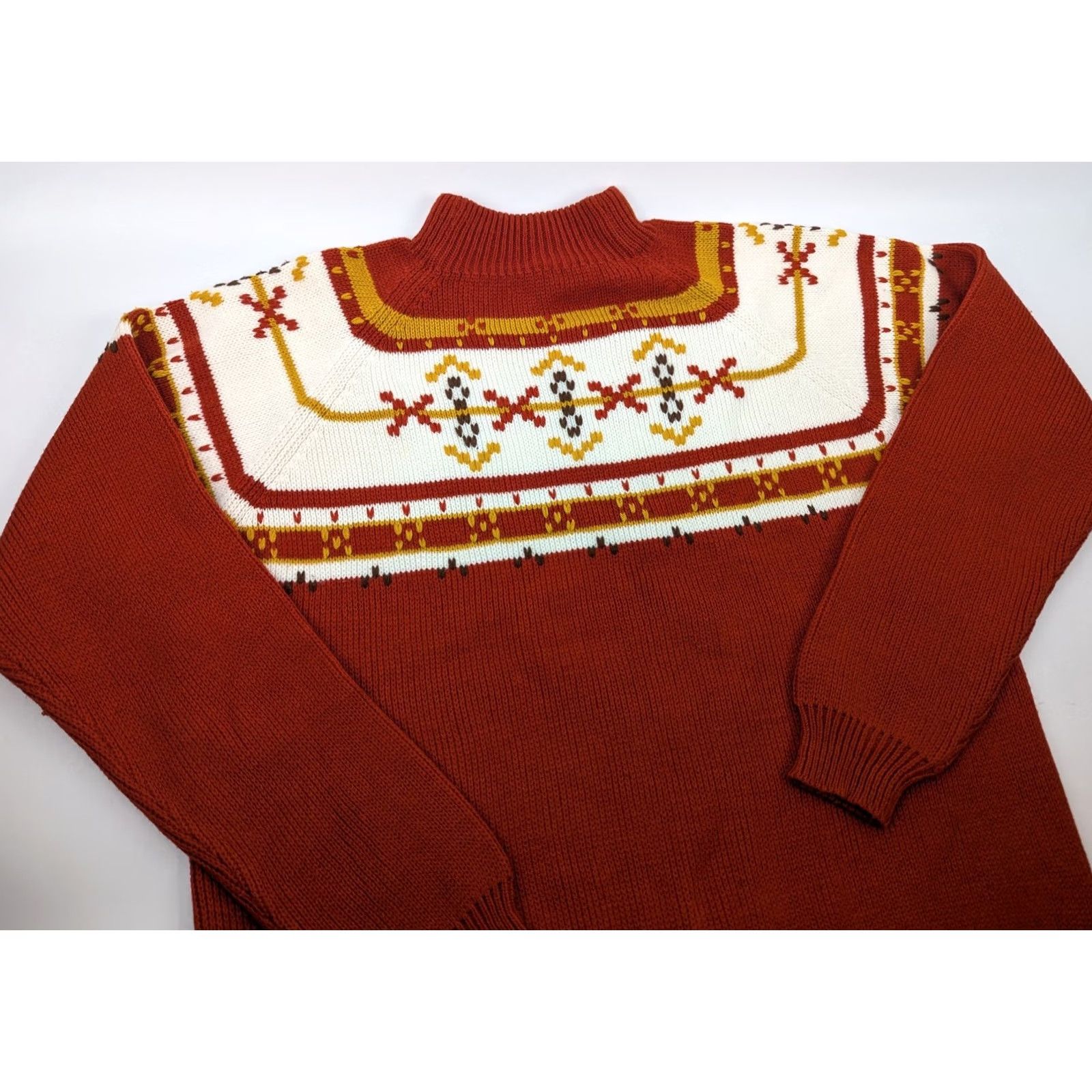 Vintage VINTAGE J. C. Penney Men’s XL Nordic Fair Isle Sweater Rust Orange Mock Neck Pullover Skiing Knits Womens Mens Boys Girls Size US XL / EU 56 / 4 - 2 Thumbnail