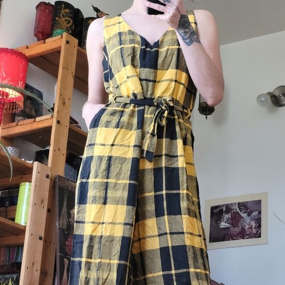 Other Lustre Designed By Yasmine Yellow Black Plaid Jumpsuit - M Size 30" / US 8 / IT 44 - 1 Thumbnail