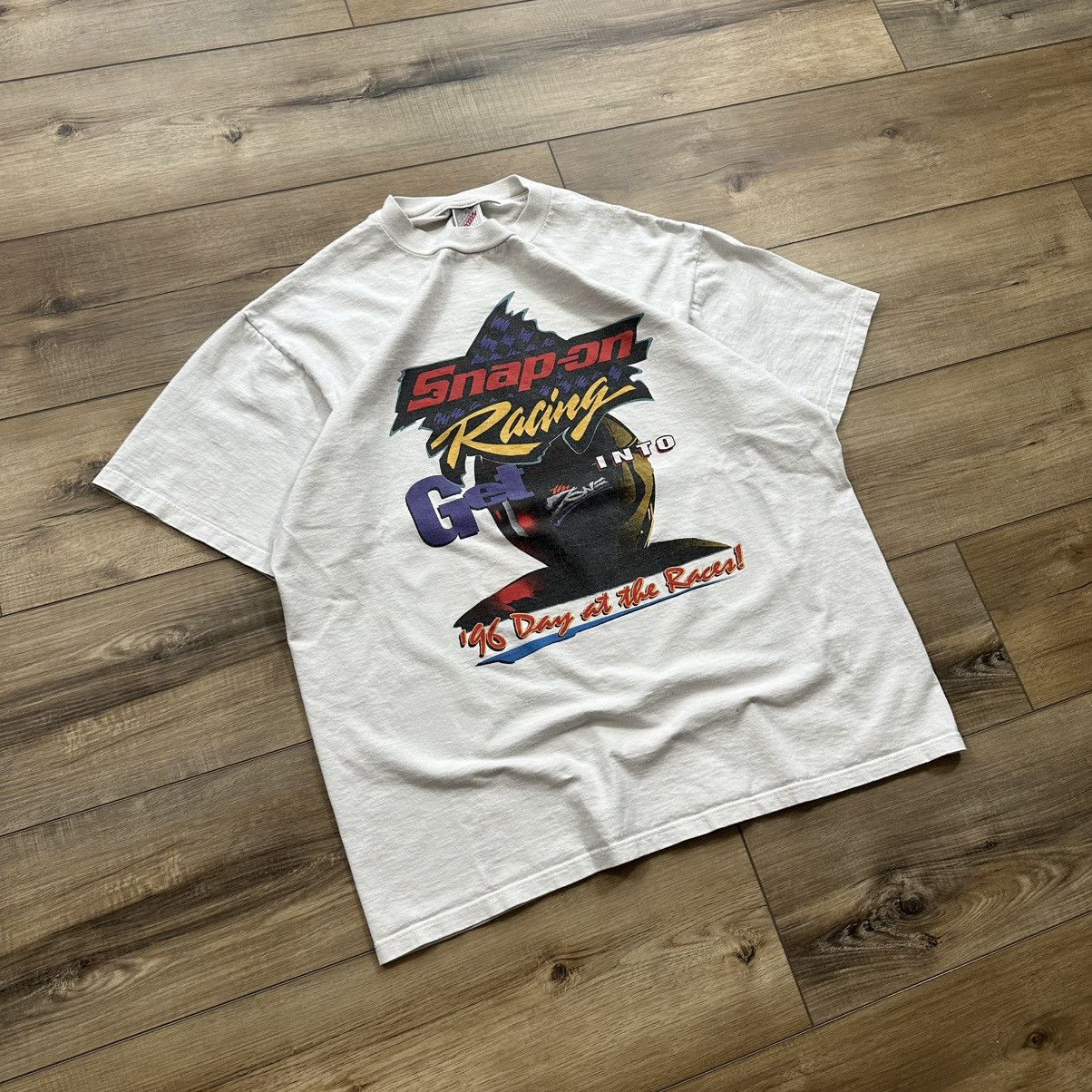 Jerzees Vintage 1996 Snap On Racing Day at the Race Graphic Tee Size US XL / EU 56 / 4 - 2 Thumbnail