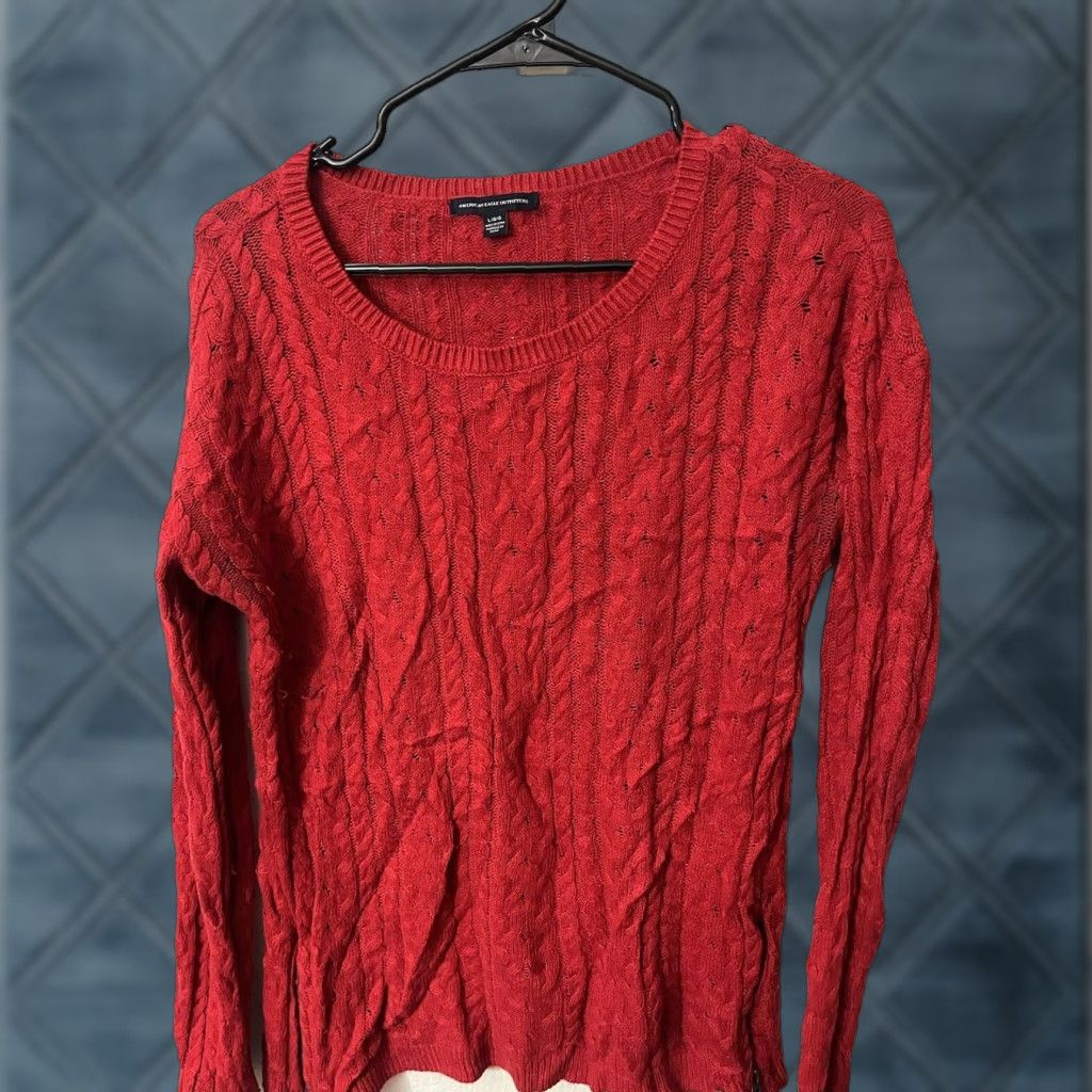 American Eagle Outfitters American Eagle Outfitters Cable Knit Sweater Women Large Red Cotton Blend Pullover Cable-Knit Christmas College Preppy Womens Size L / US 10 / IT 46 - 1 Thumbnail