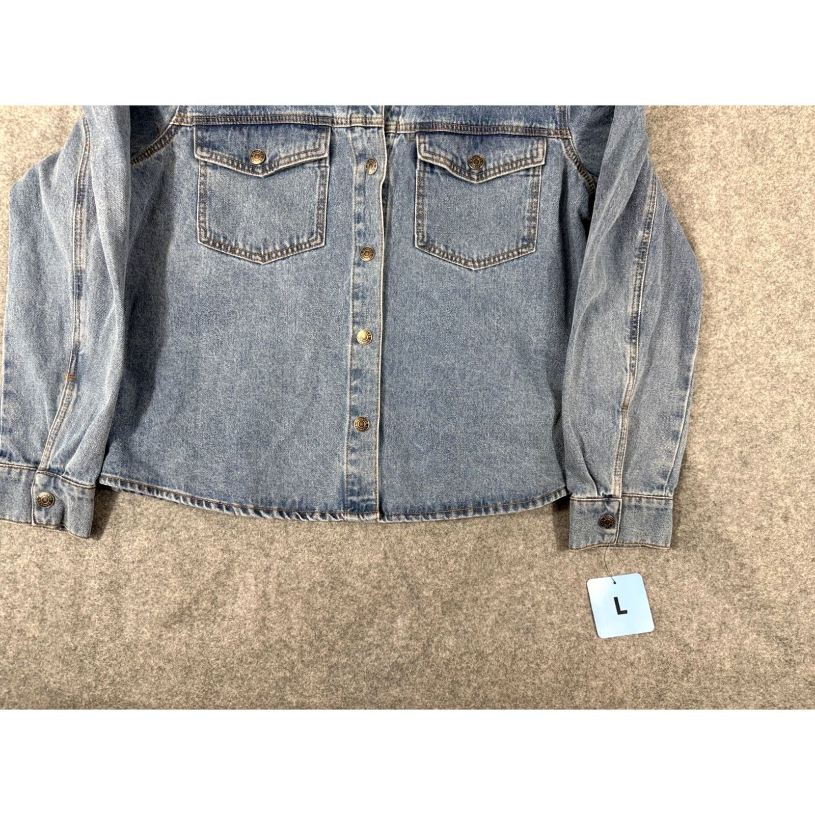 Express Express Denim Jacket Womens L Blue Snap Front Pockets NWOT Jacket Size L / US 10 / IT 46 - 3 Thumbnail