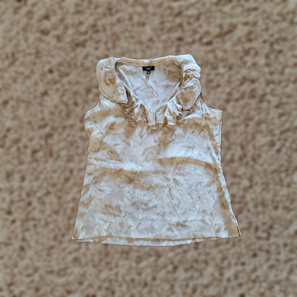 Talbots Talbots Top Shirt Womens 6 Petite Beige Silk Sleeveless V-Neck Ruffle Blouse Size M / US 6-8 / IT 42-44 - 1 Thumbnail