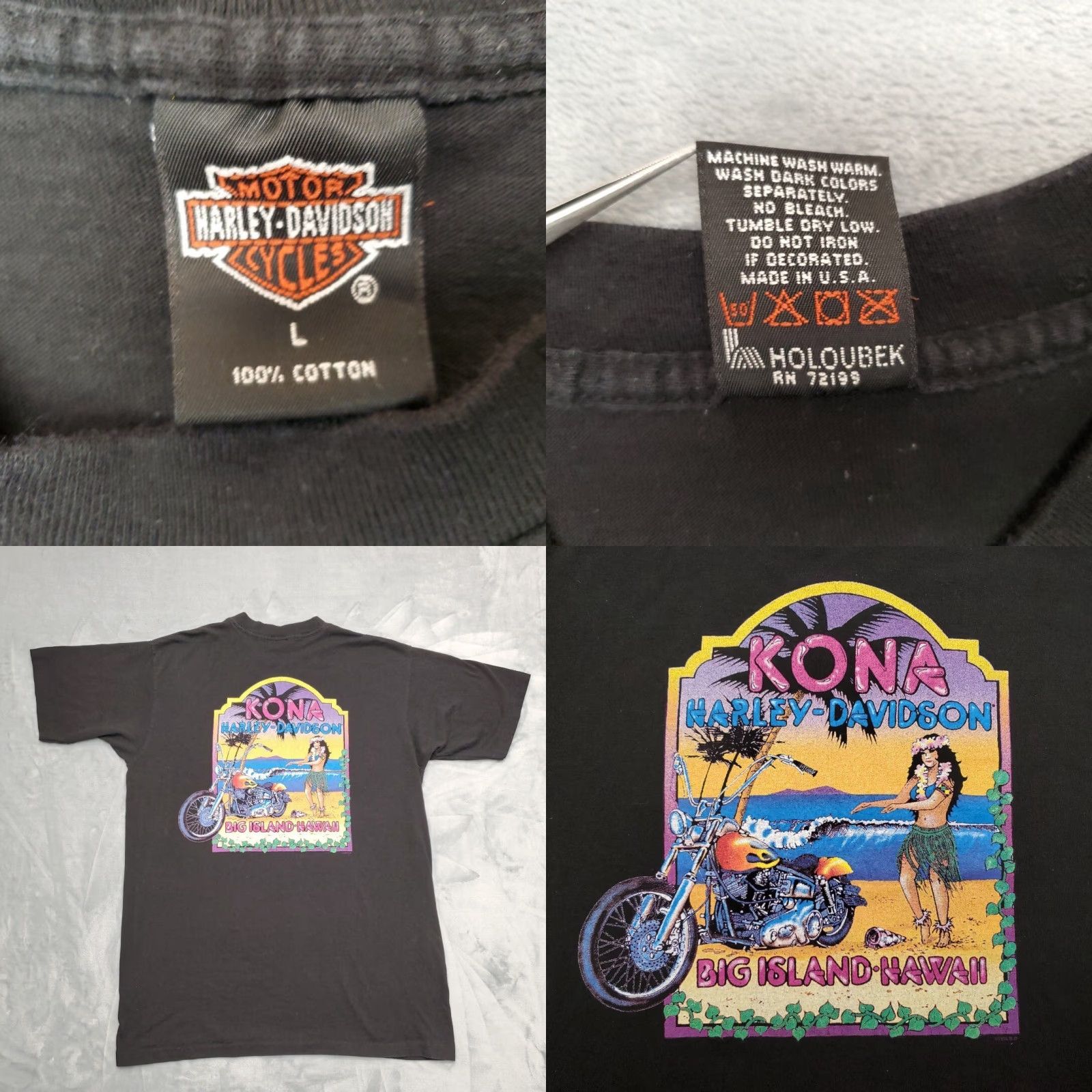 Harley Davidson VINTAGE Harley-Davidson Shirt Mens L Kona Hawaii Primal Force Single Stitch Made in USA Short Sleeve Crew Neck Cotton Solid Black 90s Mens Size US L / EU 52-54 / 3 - 8 Thumbnail