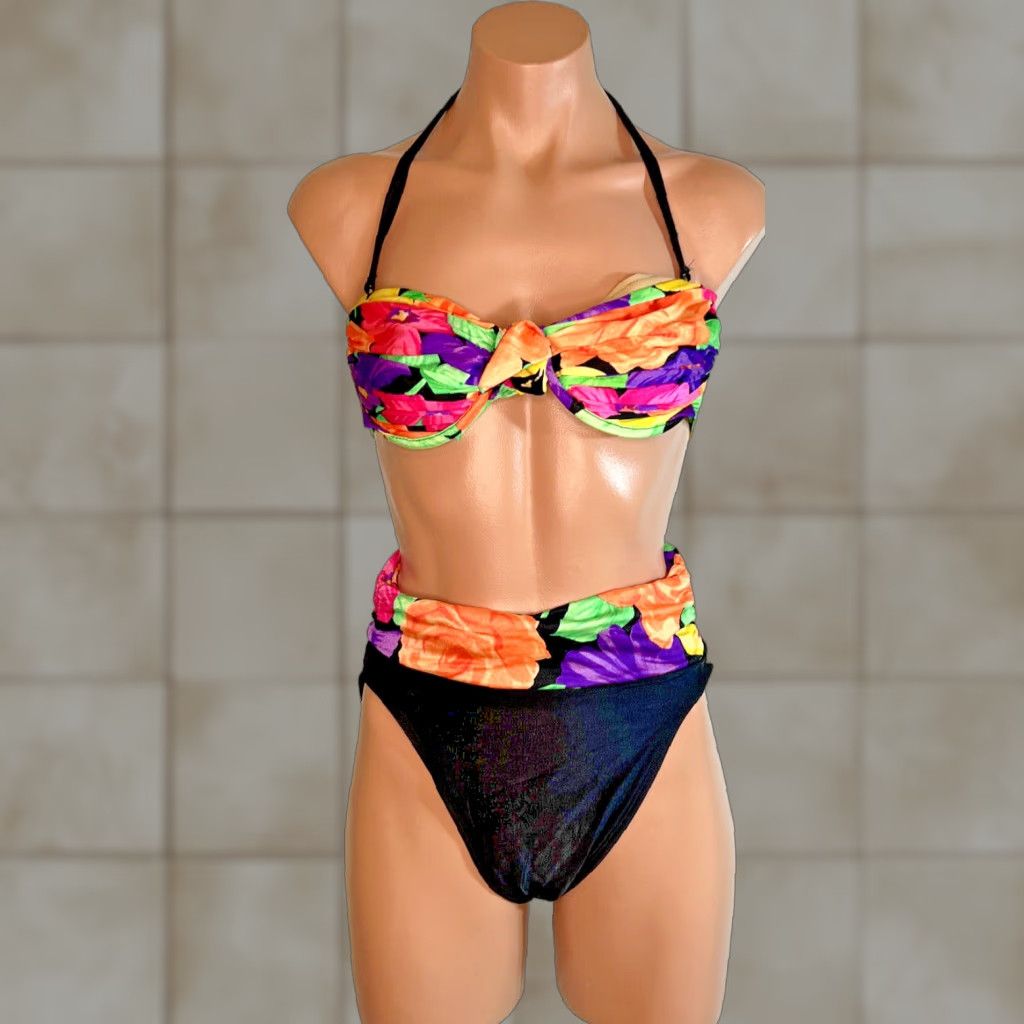 VINTAGE La Blanca 1980s Bikini Swimsuit Women's 12 Multicolor