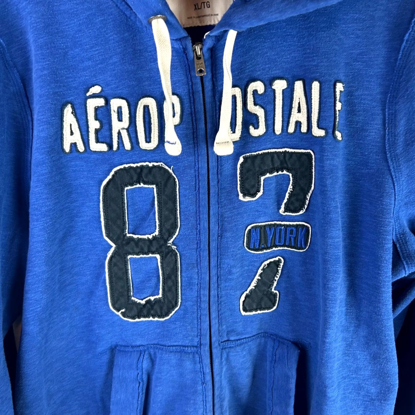 Aeropostale Aeropostale Hoodie Mens XL Blue 87 Applique Full Zip Slub Knit Fleece Size US XL / EU 56 / 4 - 3 Thumbnail