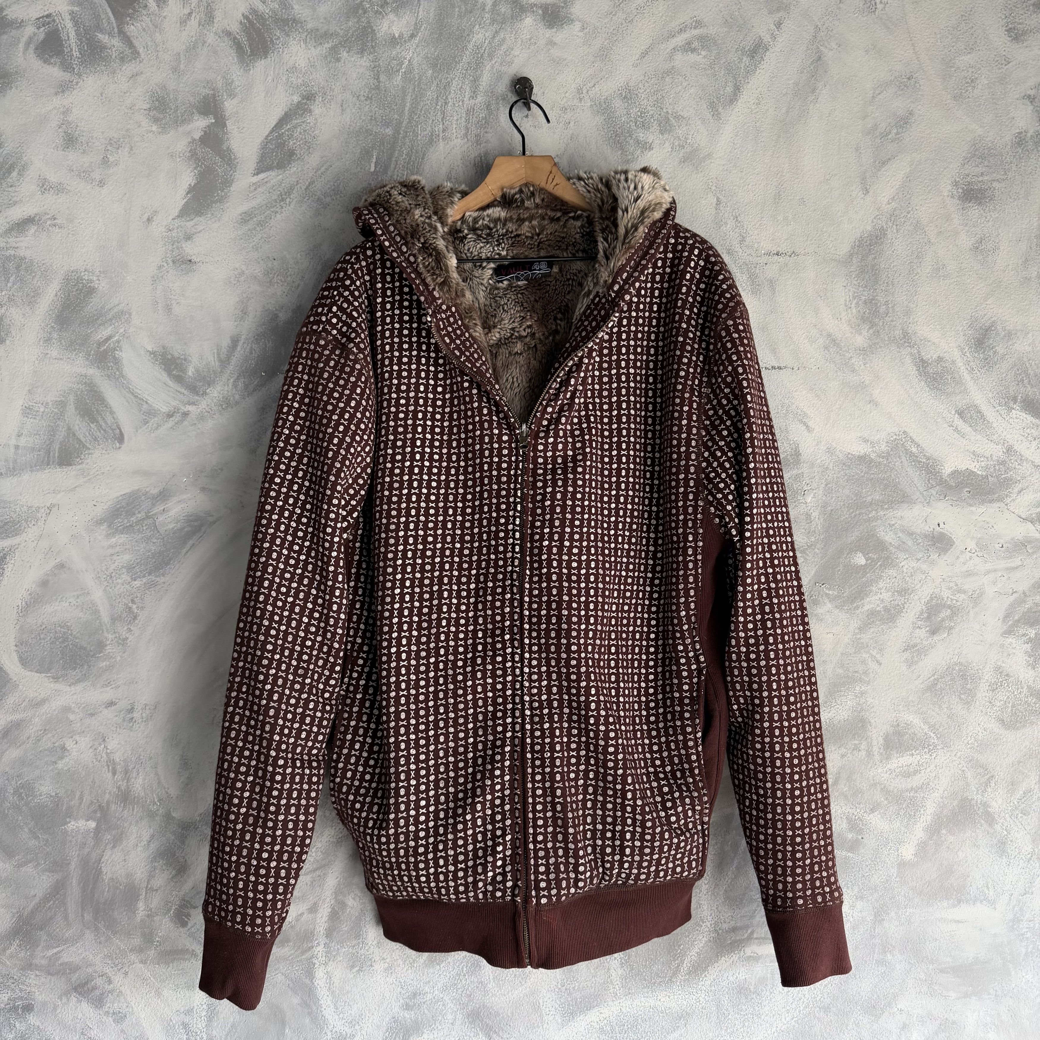 Other Vtg Y2K Vault 49 Zip Up Jacket Mens Skull Monogram Faux Fur Size US XL / EU 56 / 4 - 1 Thumbnail