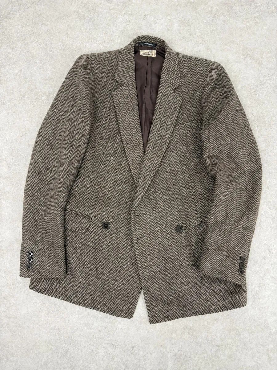 Hermes 1990s Hermès Tweed Brown Blazer Jacket Size US S / EU 44-46 / 1 - 5 Thumbnail