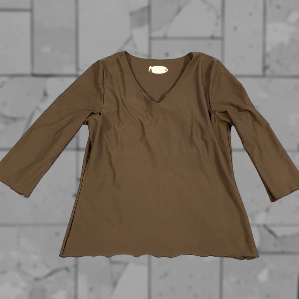 Spanx Spanx Womens Blouse M Brown Solid V-Neck 3/4 Sleeve Knit Pullover Top Regular Size Type Girls Womens (adjusted): Size M / US 6-8 / IT 42-44 - 1 Thumbnail