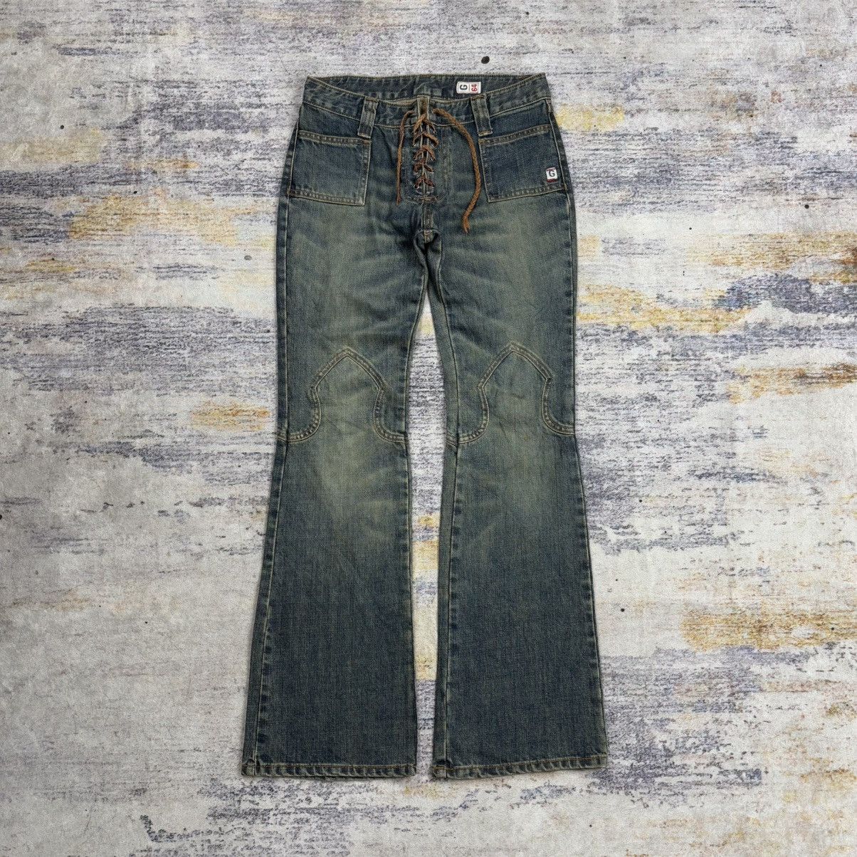 Tornado Mart Tornado Mart Leopard Print Lace up Flared Denim Jeans