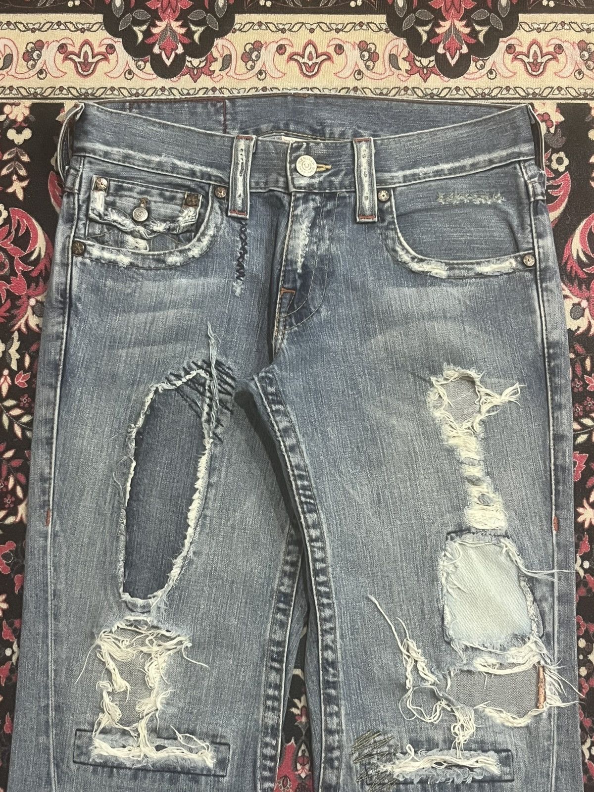 True Religion Vintage True Religion “Berkeley” Trashed Blue Flare Jeans Size US 30 / EU 46 - 4 Thumbnail