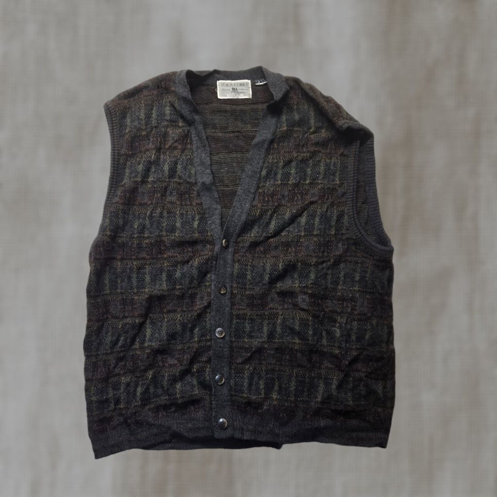 IDEA VINTAGE Idea Uomo Golf Sweater Vest Wool Blend Brown Geometric Pullover Adult L Regular Mens Size US L / EU 52-54 / 3 - 1 Thumbnail