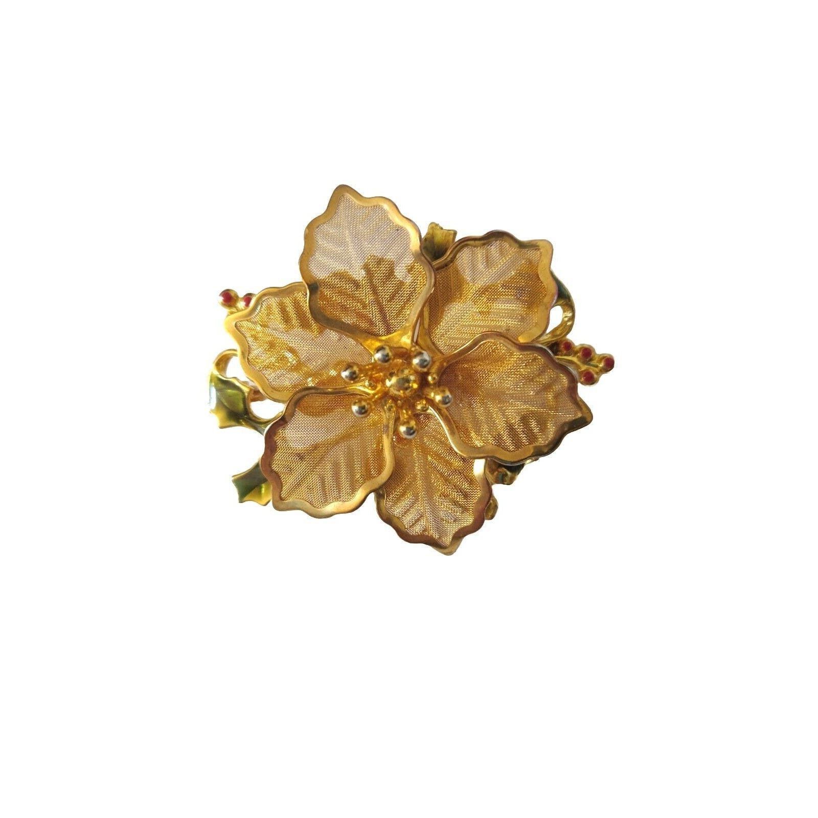 The Unbranded Brand KC Women's Flower Brooch Pin Gold Tone Enamel Designer Size ONE SIZE - 1 Thumbnail