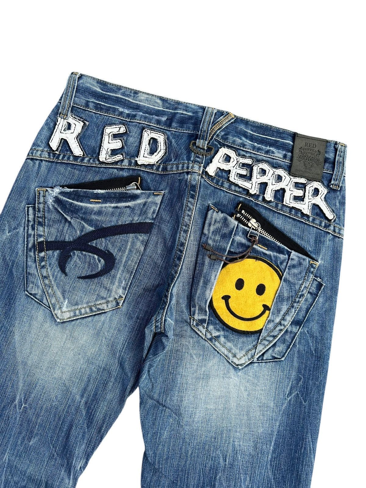 Kapital RED PEPPER JAPAN HIPPIES SMILE DISTRESSED DENIM JEANS Size US 34 / EU 50 - 7 Thumbnail