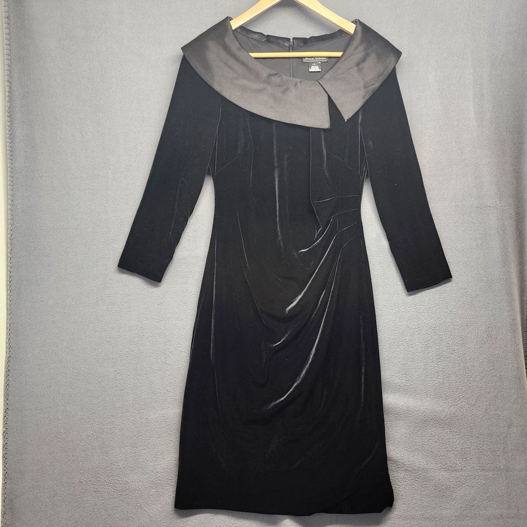 Vintage Jessica Howard Black Velvet Satin Cocktail Dress Womens Midi Evening Party Lined Zip Dress 8 Regular Womens Size M / US 6-8 / IT 42-44 - 2 Thumbnail