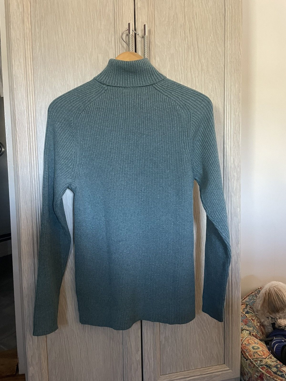 H&M Teal Blue Cotton Rib Knit Turtleneck Sweater Size US M / EU 48-50 / 2 - 2 Thumbnail