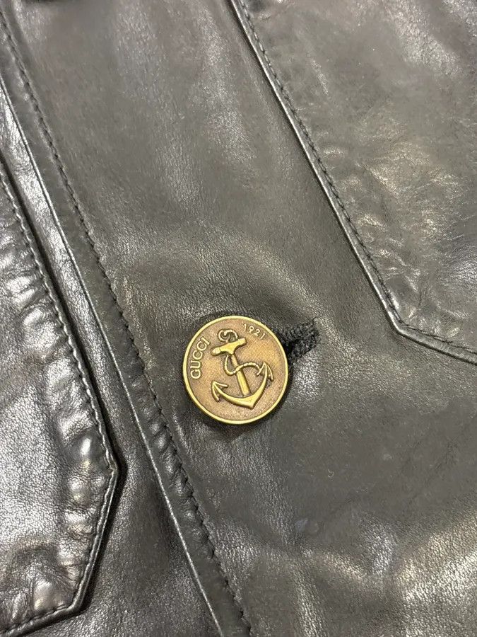 Gucci 2010s Gucci Black Buttoned Officer Leather Jacket by Frida Giannini Size US M / EU 48-50 / 2 - 8 Thumbnail