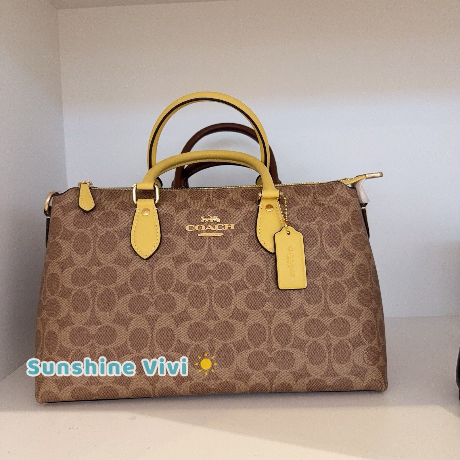 NWT COACH Georgia Satchel Signature Canvas CW422 Tan/Yellow