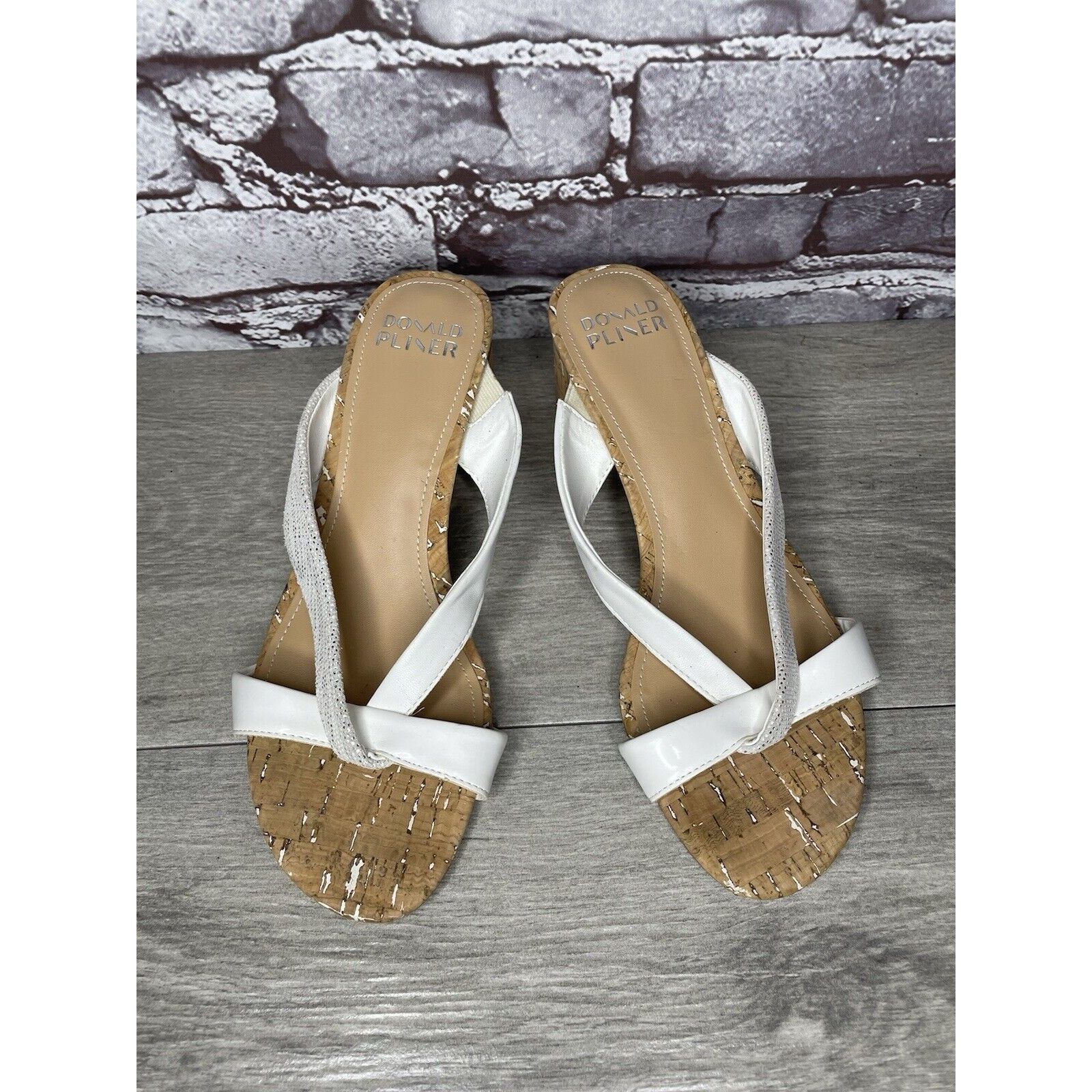 Donald Pliner Donald Pliner OONA White Leather Open Toe Cork Heel Sandals Size US 8 / IT 38 - 18 Thumbnail